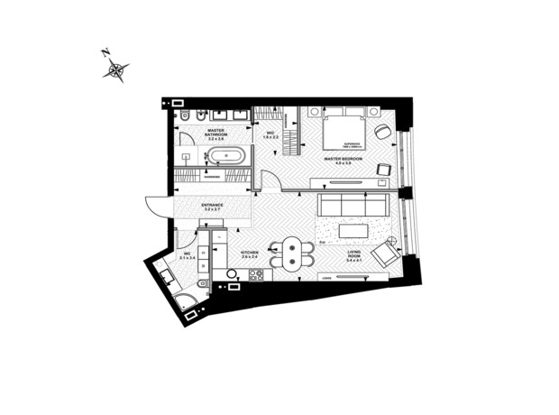 ЖК Linden Luxury Residences: планування 1-кімнатної квартири 77 м²