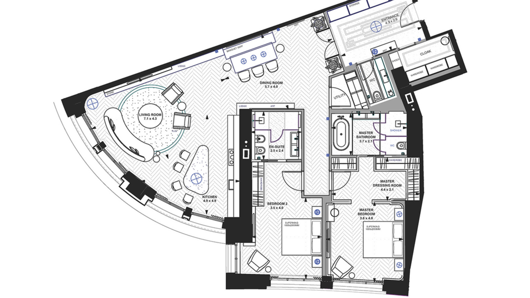 Планировка 2-комнатной квартиры в ЖК Linden Luxury Residences 157.3 м², фото 362581