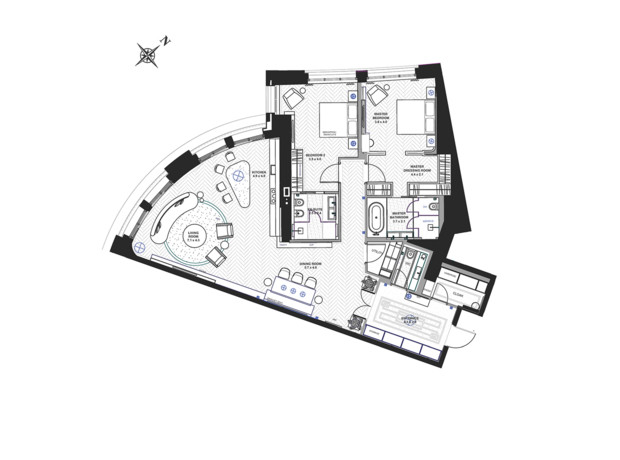 ЖК Linden Luxury Residences: планировка 2-комнатной квартиры 158.6 м²