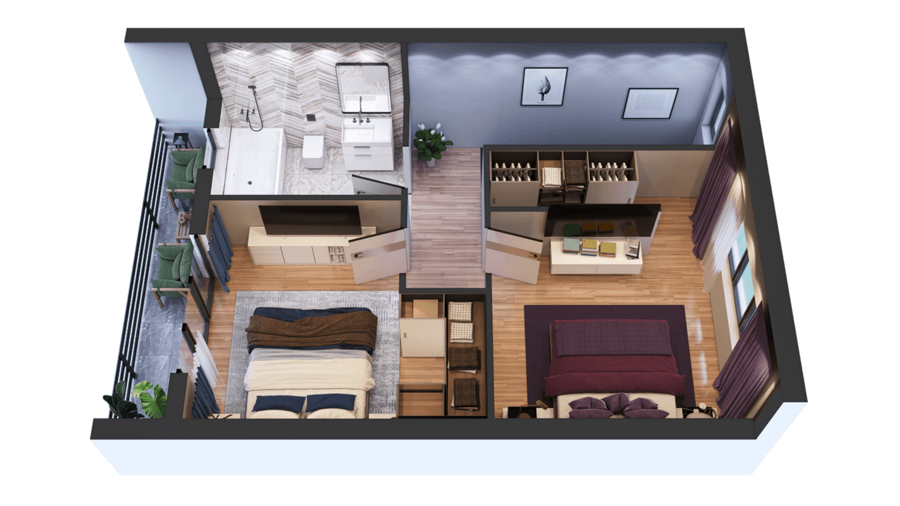 Планировка 2-комнатной квартиры в Таунхаус Европейский 96 м², фото 363102