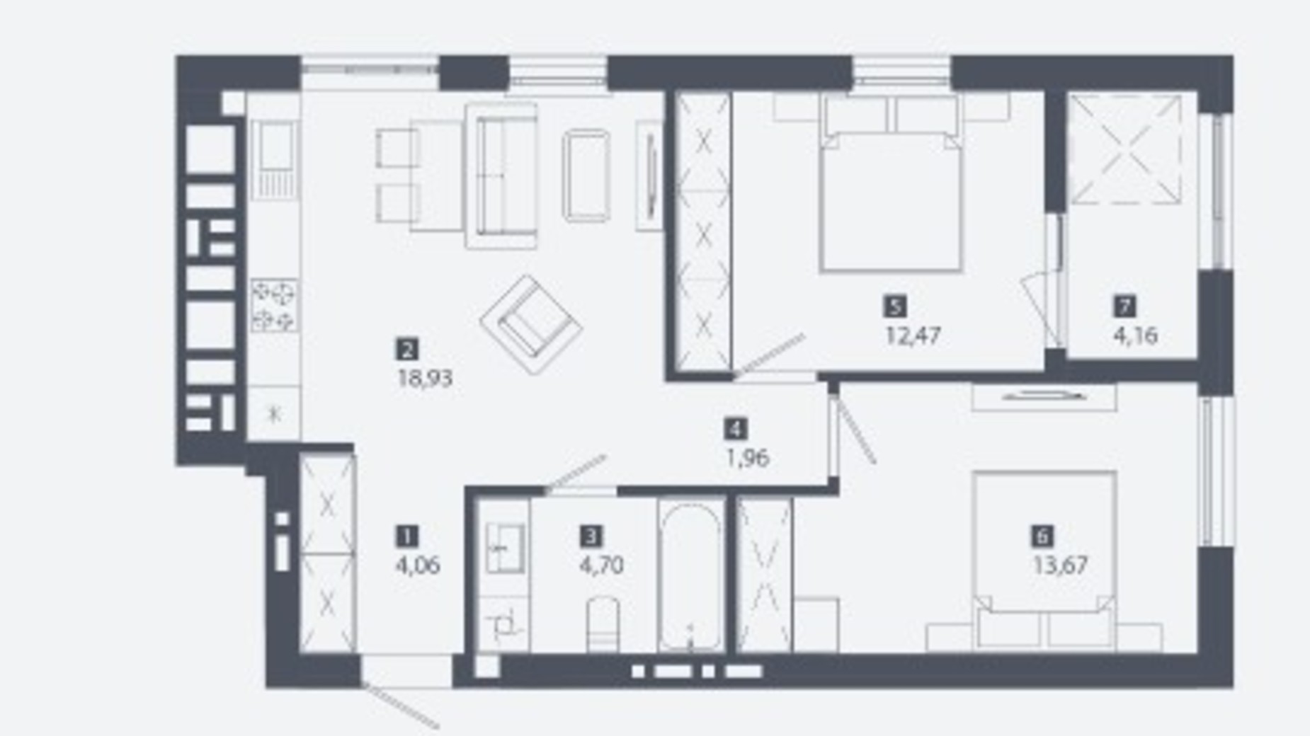 Планировка 2-комнатной квартиры в ЖК Cinematic 59.95 м², фото 363214