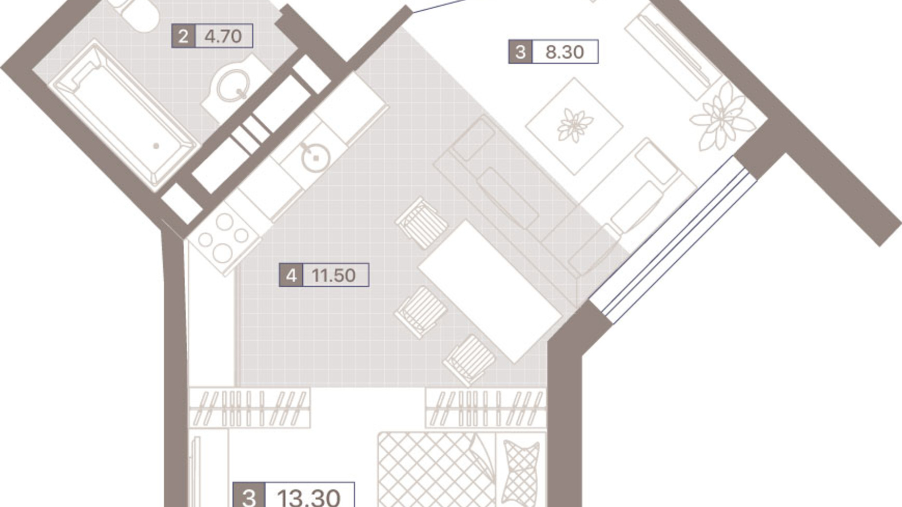 Планировка 1-комнатной квартиры в ЖК Лукьяновский каскад 49.7 м², фото 363368