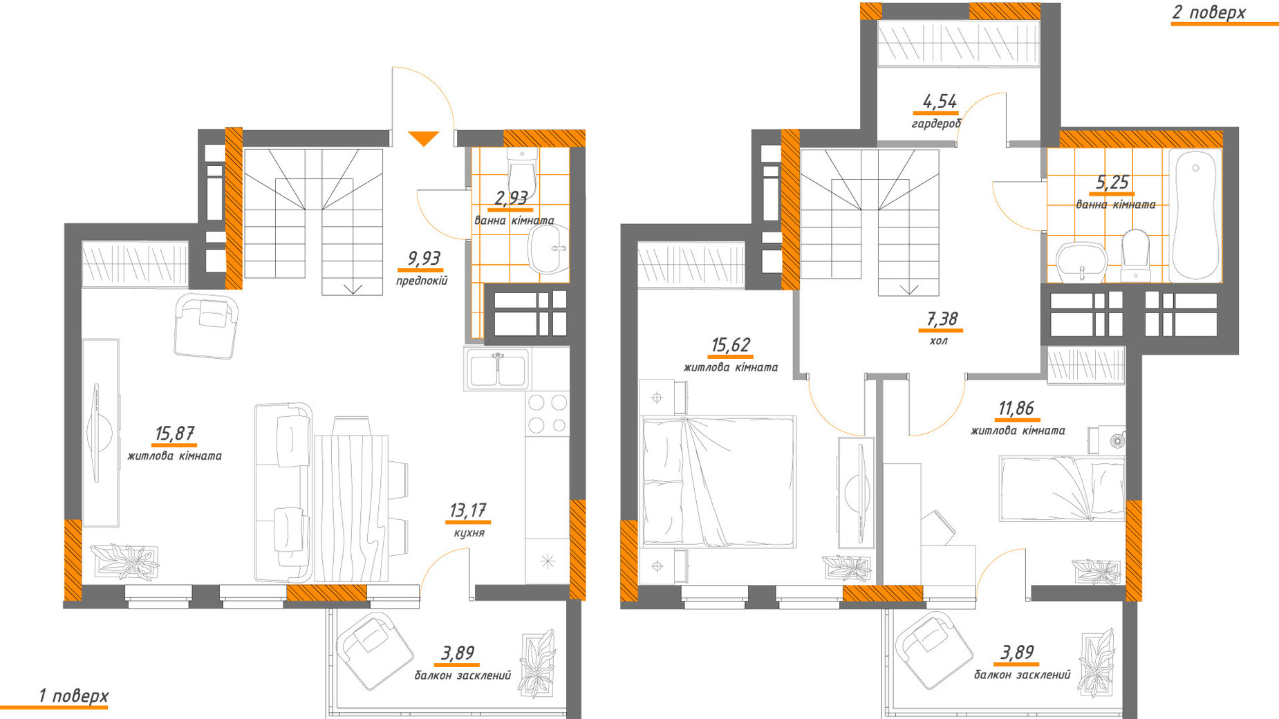 Планировка много­уровневой квартиры в ЖК Нивки-Парк 94.24 м², фото 363384