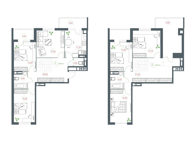 ЖК Озерный гай Гатное: планировка 6-комнатной квартиры 176.2 м²