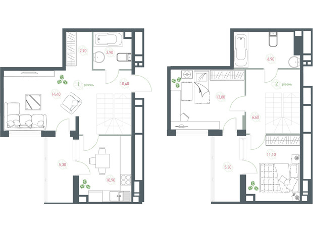 ЖК Озерний гай Гатне: планування 3-кімнатної квартири 91.9 м²
