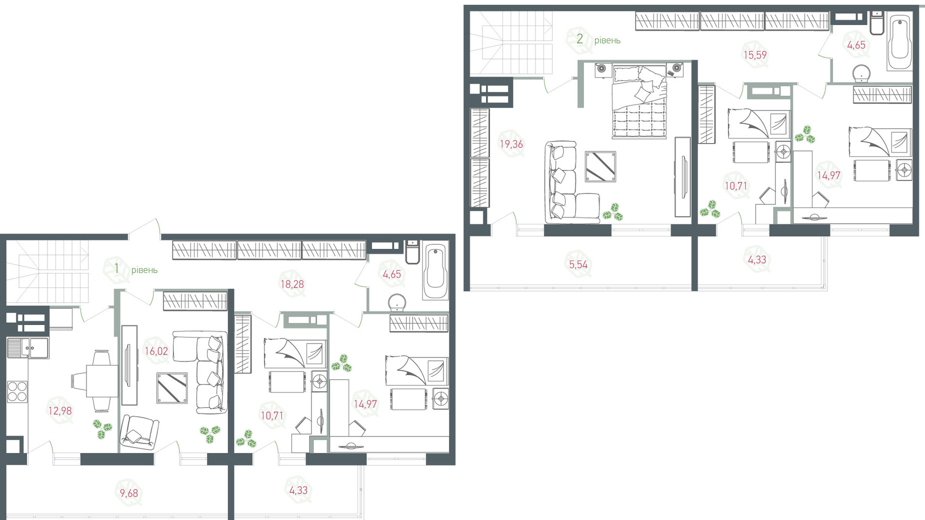Планировка много­уровневой квартиры в ЖК Озерный гай Гатное 166.77 м², фото 363709