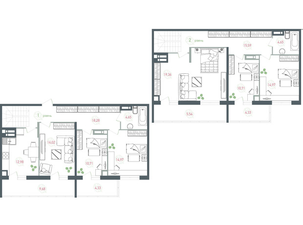 ЖК Озерний гай Гатне: планування 6-кімнатної квартири 166.77 м²