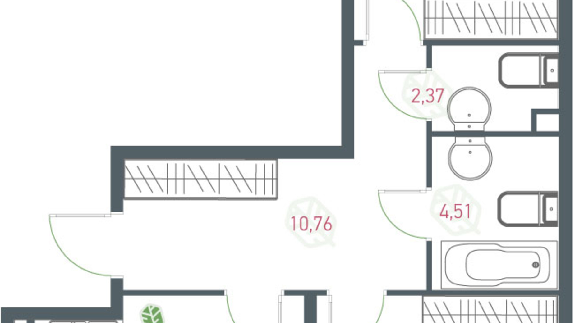 Планировка 2-комнатной квартиры в ЖК Озерный гай Гатное 63.21 м², фото 363775