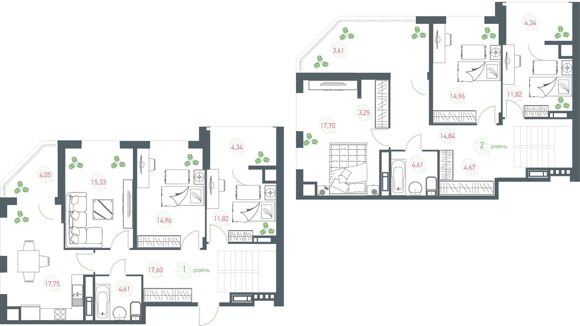 Планировка много­уровневой квартиры в ЖК Озерный гай Гатное 170.26 м², фото 363790