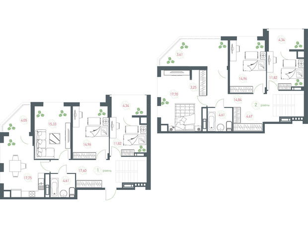 ЖК Озерный гай Гатное: планировка 6-комнатной квартиры 170.26 м²