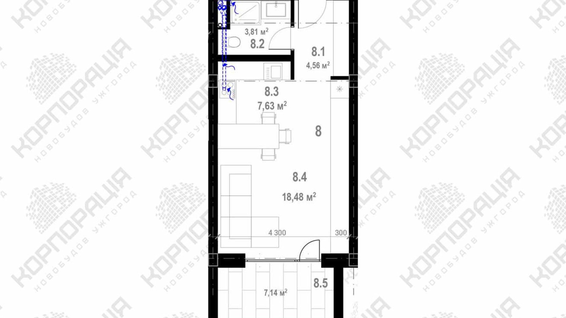 Планировка 1-комнатной квартиры в ЖК Club House 38.05 м², фото 363797