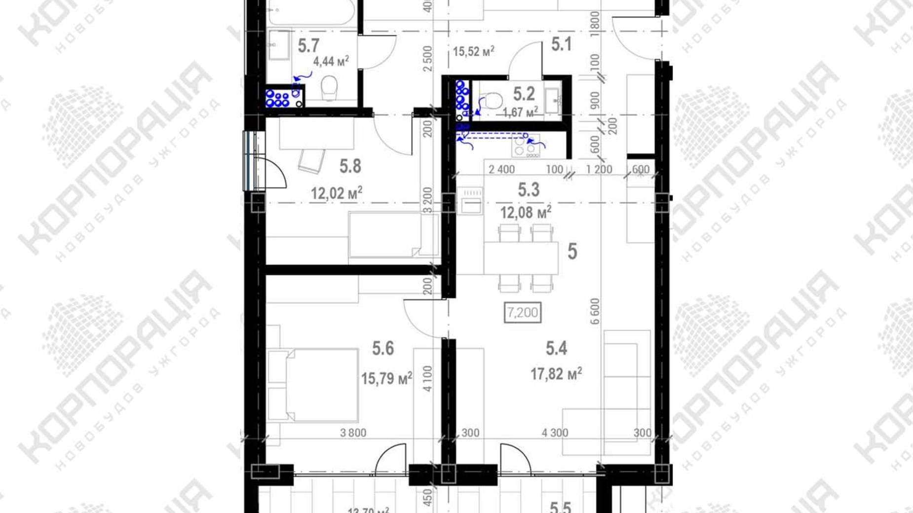 Планування 3-кімнатної квартири в ЖК Club House 86.19 м², фото 363802