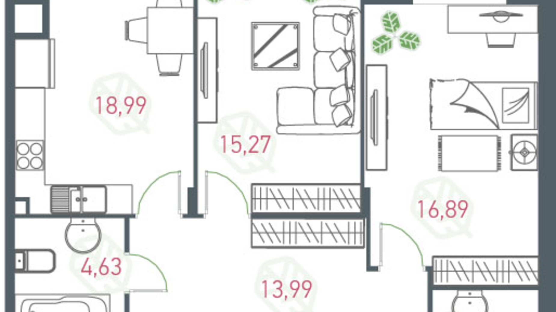 Планировка 3-комнатной квартиры в ЖК Озерный гай Гатное 95.5 м², фото 363817