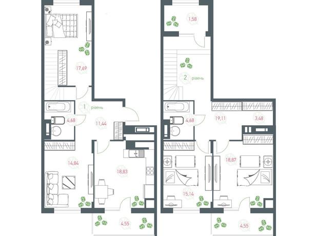 ЖК Озерный гай Гатное: планировка 4-комнатной квартиры 139.44 м²