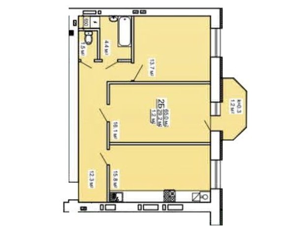 ЖК вул. Незалежності, 5: планування 2-кімнатної квартири 65 м²