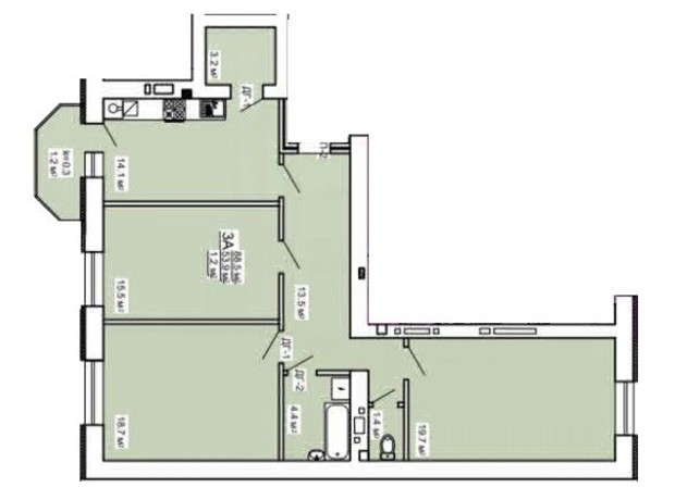 ЖК ул. Независимости, 5: планировка 3-комнатной квартиры 88.5 м²