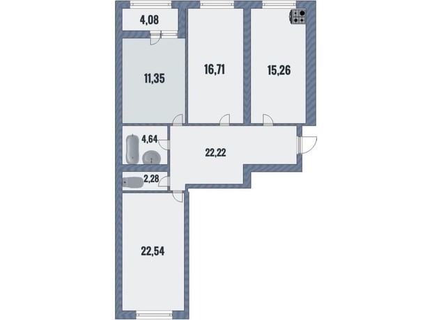 ЖК Лесной: планировка 3-комнатной квартиры 99.08 м²