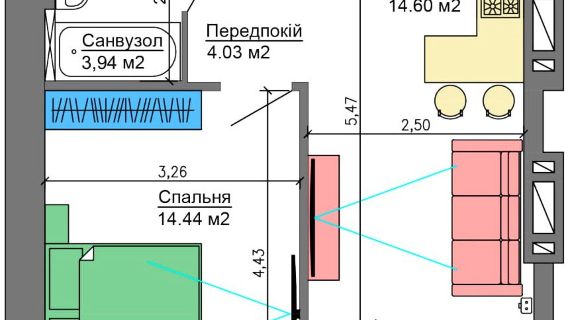 Планировка 1-комнатной квартиры в ЖК Nikostar Comfort+ 38.87 м², фото 364137