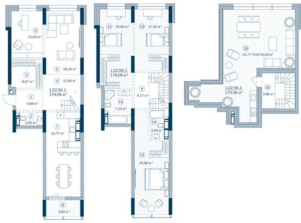 ЖК Rusaniv Residence: планировка 5-комнатной квартиры 179.06 м²