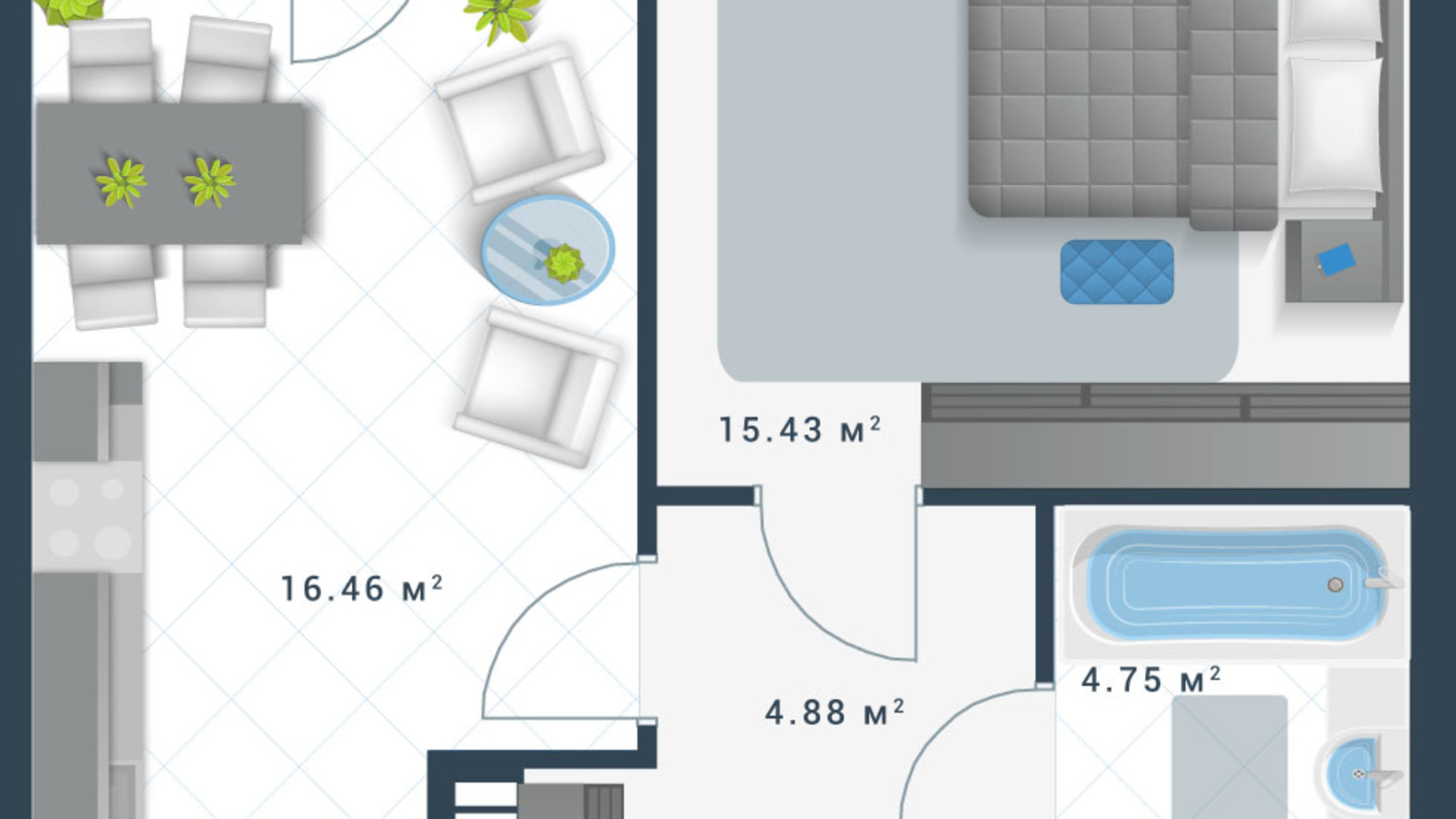 Планування 1-кімнатної квартири в ЖК Причал 8 44.67 м², фото 364310