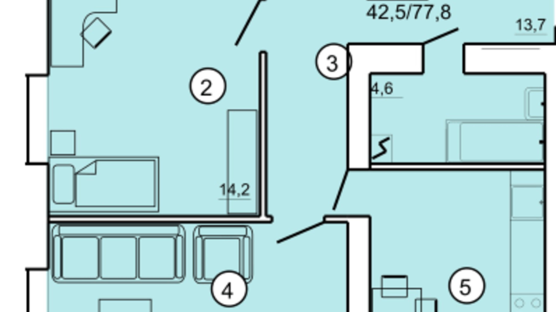 Планировка 3-комнатной квартиры в ЖК ул. Даниила Апостола, 19 77.8 м², фото 364316