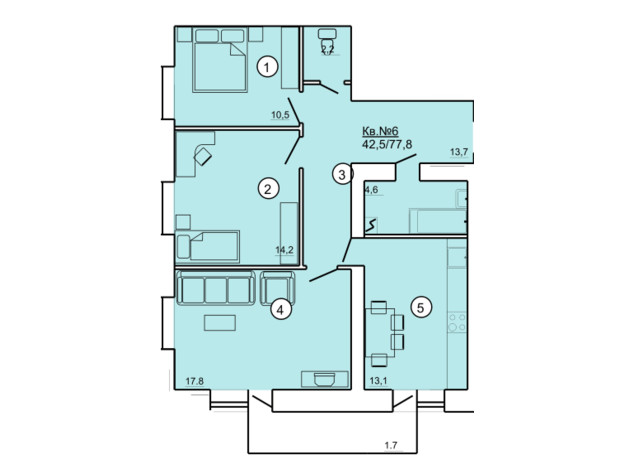 ЖК ул. Даниила Апостола, 19: планировка 3-комнатной квартиры 77.8 м²