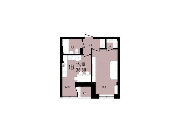 ЖК Тріумф  II: планування 1-кімнатної квартири 36.3 м²