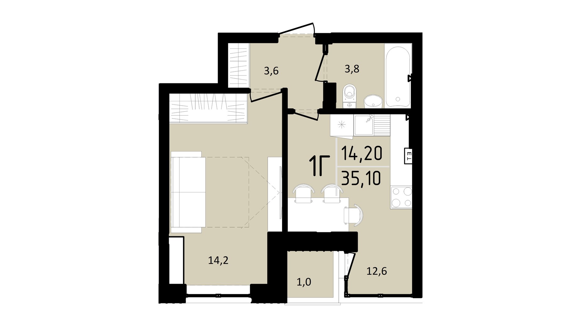 Планировка 1-комнатной квартиры в ЖК Триумф II 35.1 м², фото 364344