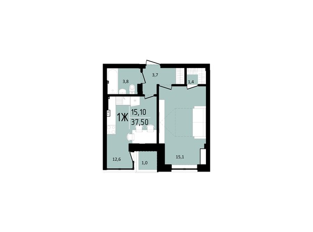 ЖК Триумф II: планировка 1-комнатной квартиры 37.5 м²