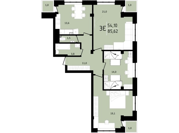 ЖК Тріумф  II: планування 3-кімнатної квартири 85.62 м²