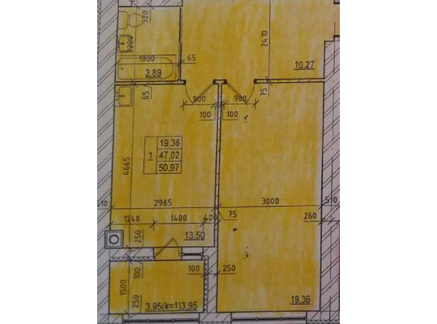 ЖК Лісовий: планування 1-кімнатної квартири 50.97 м²