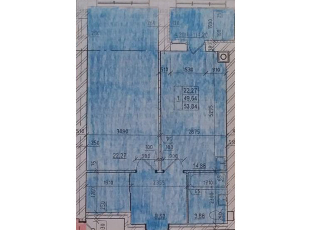 ЖК Лісовий: планування 1-кімнатної квартири 53.8 м²