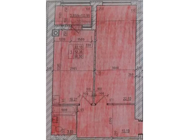 ЖК Лісовий: планування 1-кімнатної квартири 54 м²