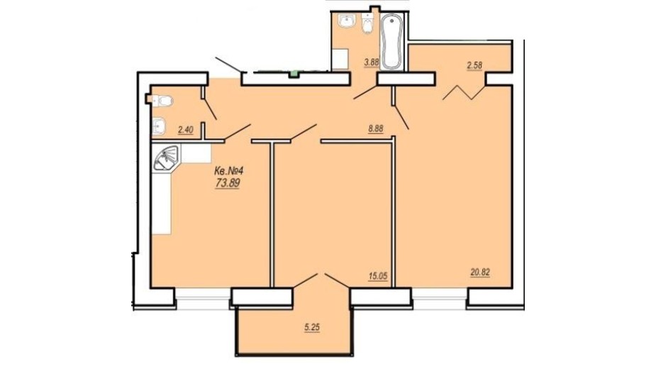 Планування 2-кімнатної квартири в ЖК Затишний 73.89 м², фото 364606