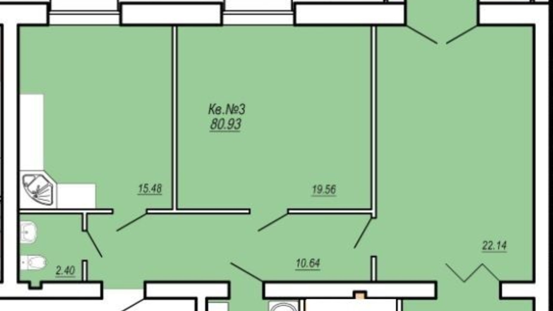 Планировка 2-комнатной квартиры в ЖК Уютный 80.93 м², фото 364607