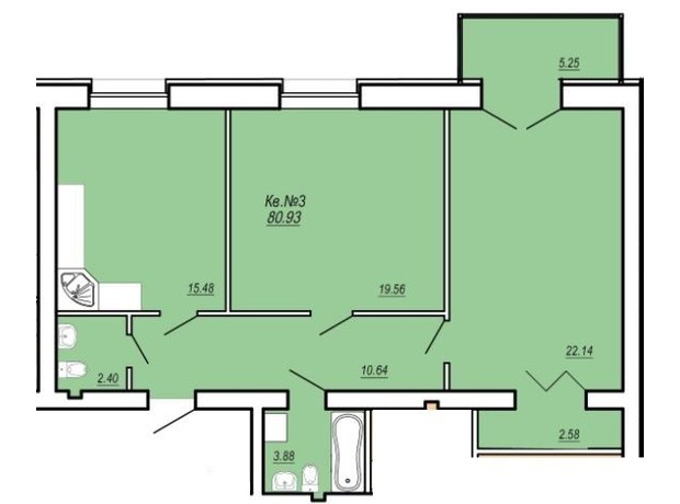 ЖК Затишний: планування 2-кімнатної квартири 80.93 м²