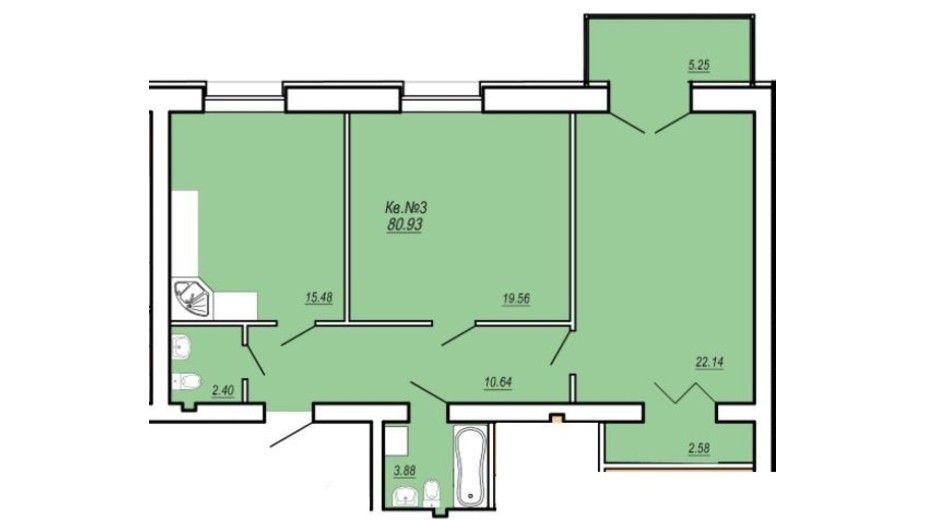 Планування 2-кімнатної квартири в ЖК Затишний 80.93 м², фото 364607