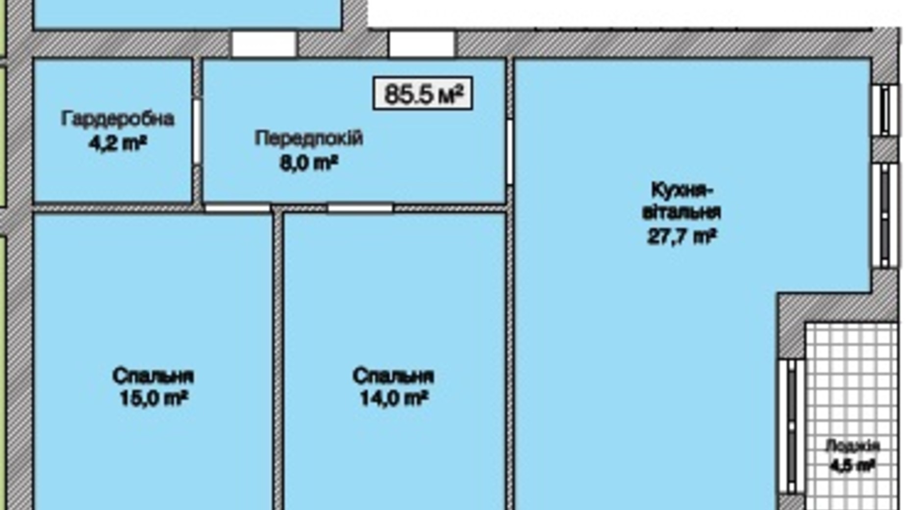 Планування 2-кімнатної квартири в ЖК Княжий 85.5 м², фото 364681