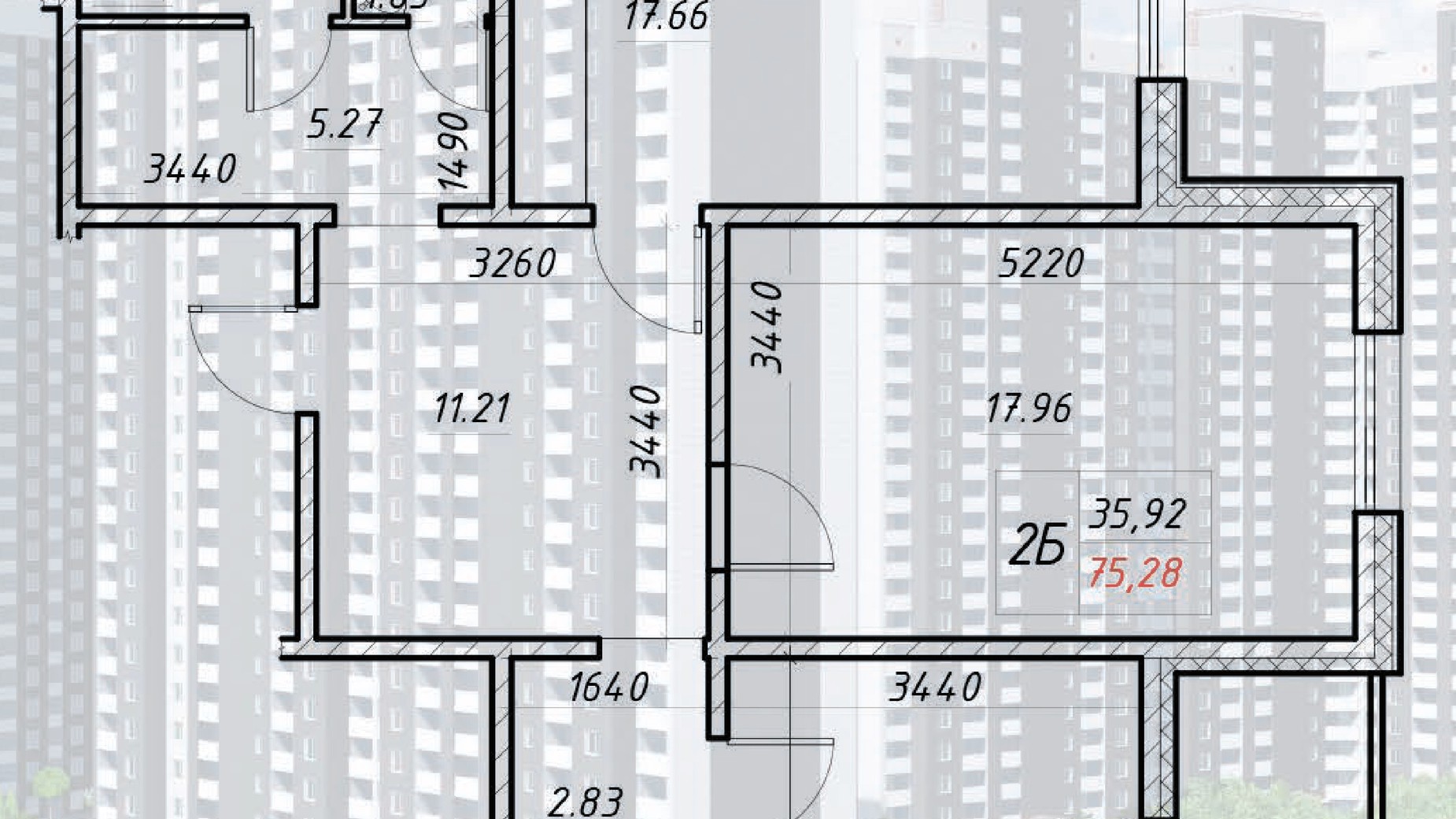 Планировка 2-комнатной квартиры в ЖК Деснянський 75.28 м², фото 364755