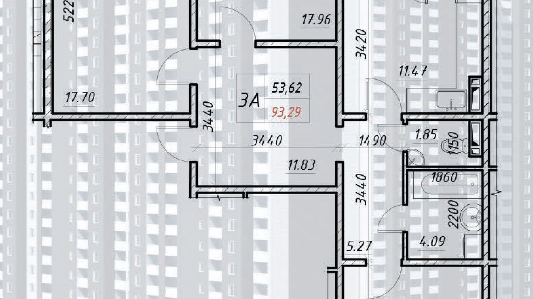 Планировка 3-комнатной квартиры в ЖК Деснянський 93.29 м², фото 364756