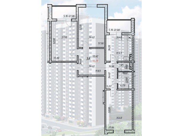 ЖК Деснянський: планування 3-кімнатної квартири 93.29 м²