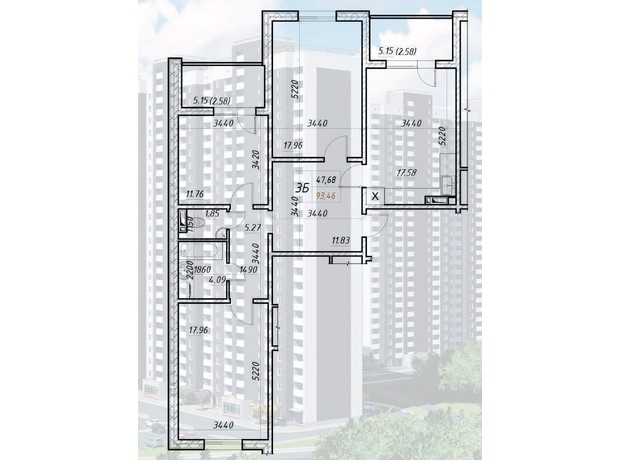 ЖК Деснянський: планування 3-кімнатної квартири 93.46 м²