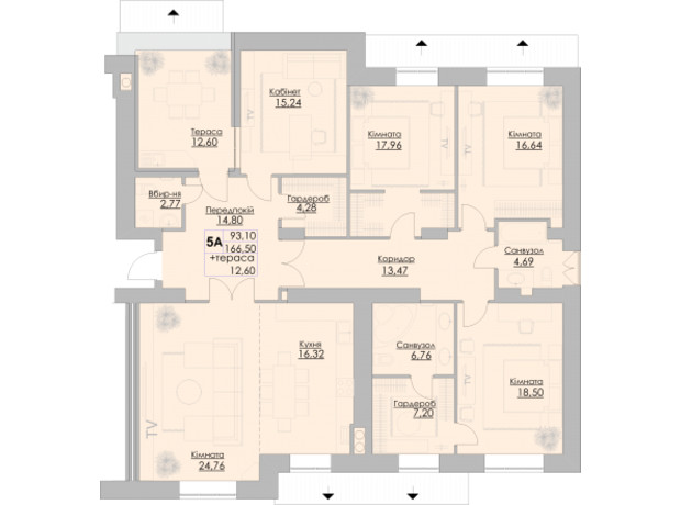 ЖК Греків Ліс: планування 5-кімнатної квартири 166.5 м²