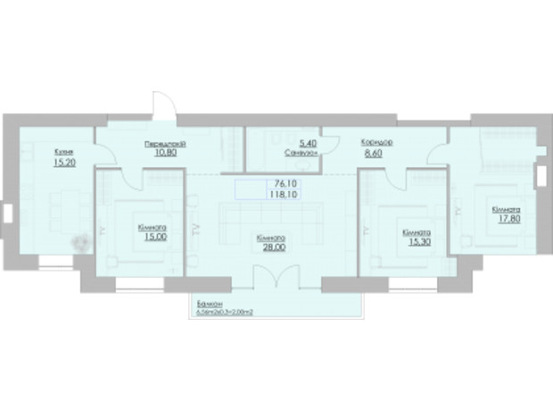 ЖК Греков Лес: планировка 4-комнатной квартиры 118.1 м²