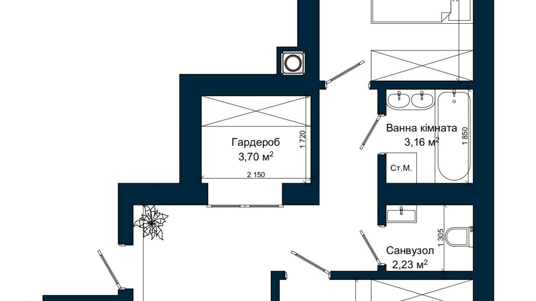 Планування 2-кімнатної квартири в ЖК Атмосфера 61.24 м², фото 364764