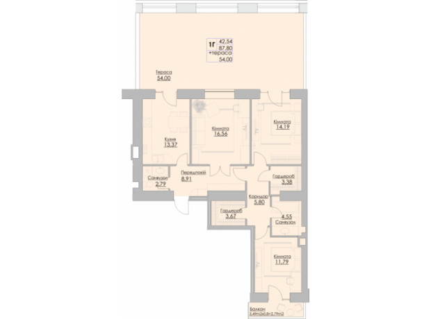ЖК Греков Лес: планировка 3-комнатной квартиры 87.8 м²