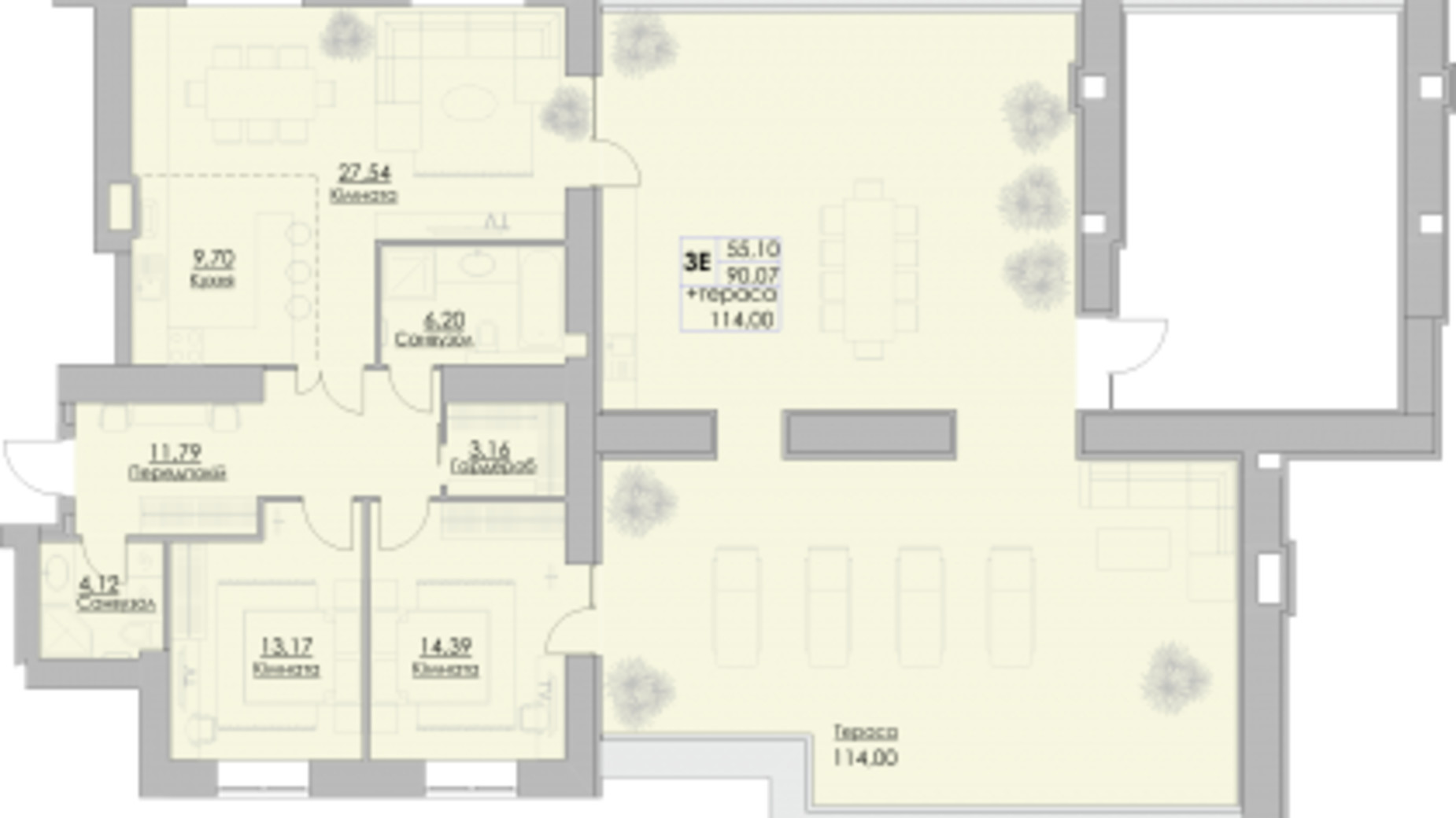 Планировка 3-комнатной квартиры в ЖК Греков Лес 90.07 м², фото 364770