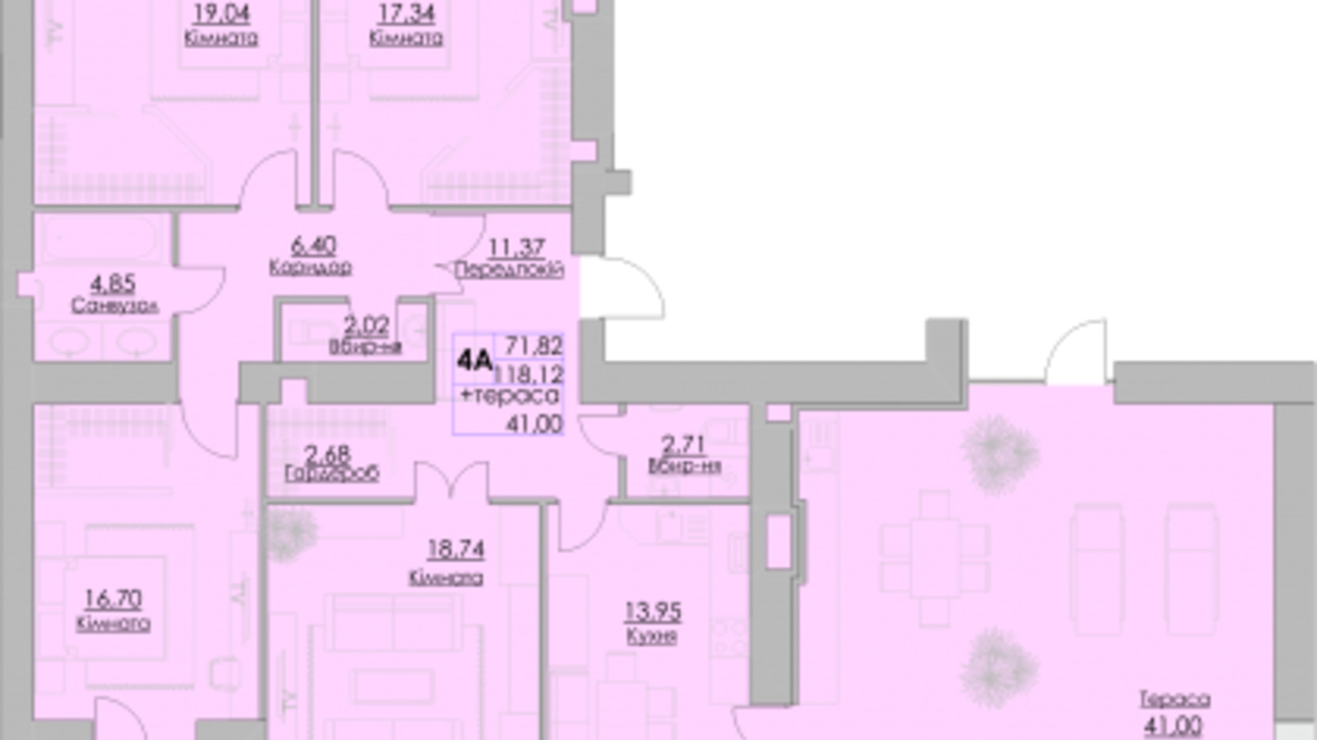 Планування 4-кімнатної квартири в ЖК Греків Ліс 118.12 м², фото 364771