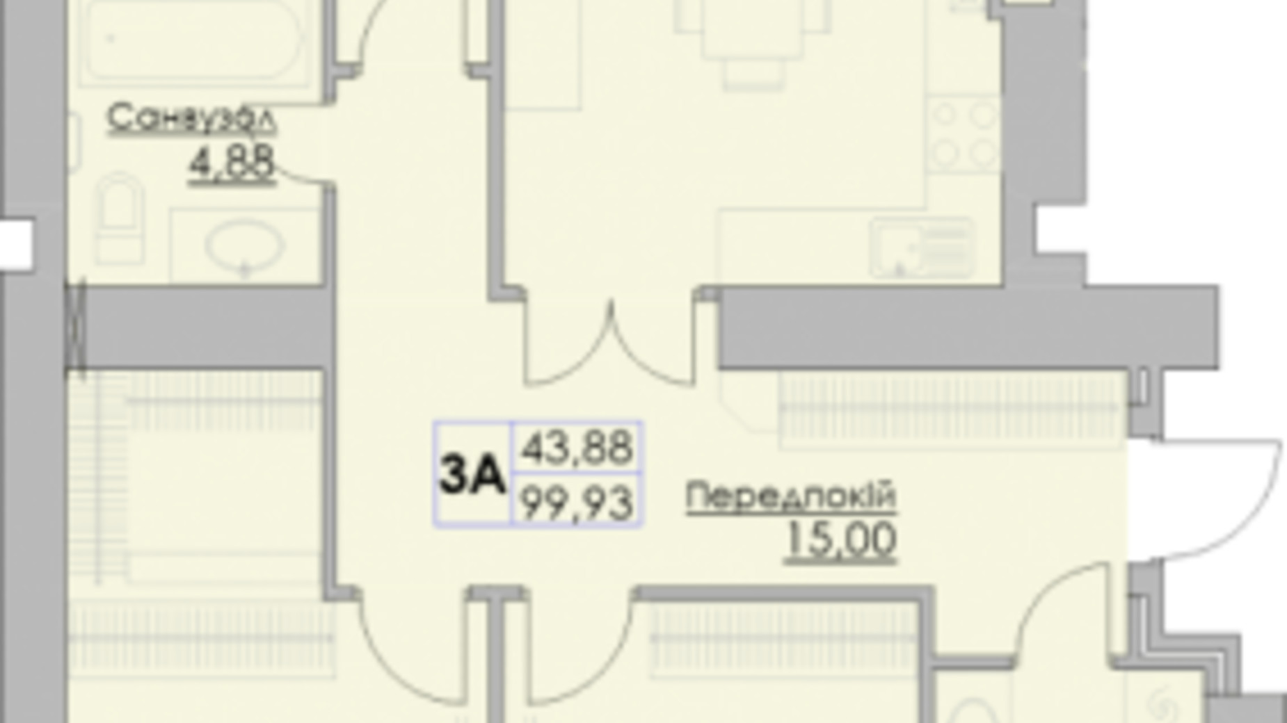 Планування 3-кімнатної квартири в ЖК Греків Ліс 99.93 м², фото 364784