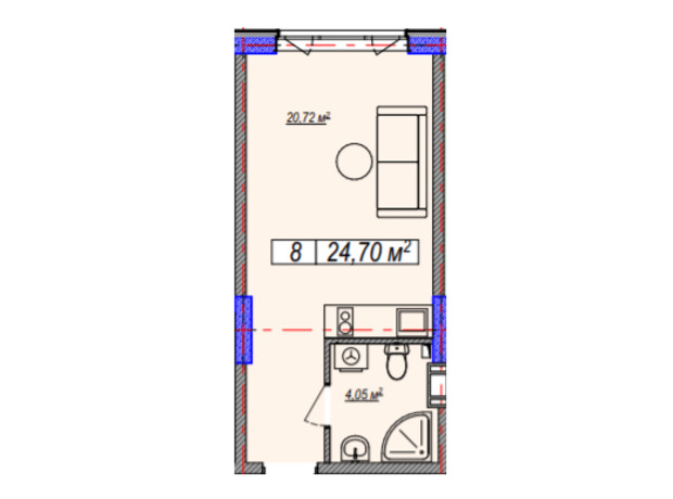 ЖК Family Life: планировка 1-комнатной квартиры 24.7 м²
